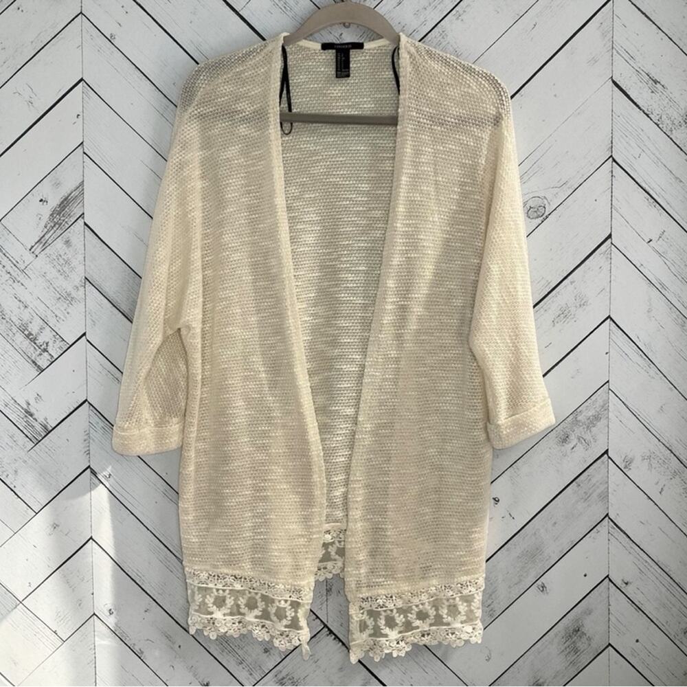 Forever 21 Crochet Lace Hem Cardigan Small Cream Boho Cottagecore
